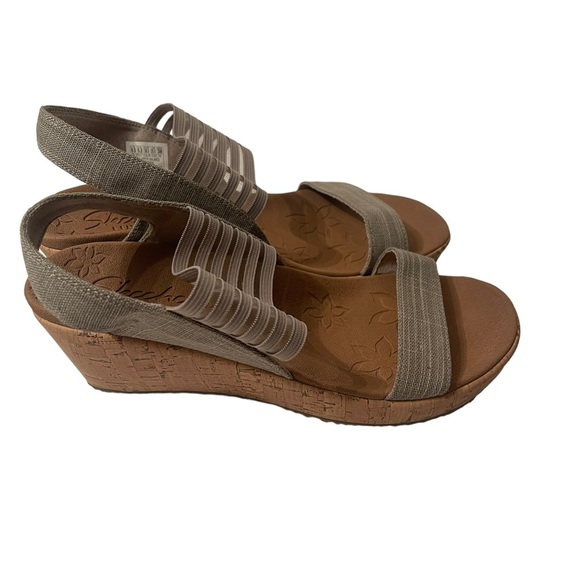 Skechers Luxe Foam Strappy Stretch Bands Womens Wedge Taupe Shoes Size8.5 - Picture 5 of 6
